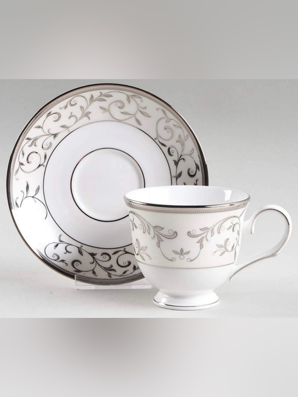 Lenox Opal Innocence Silver & White Cup & Saucer Made in USA 10016672 NWT